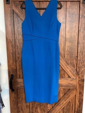 Royal Blue V-Neck Midi Sheath Dress